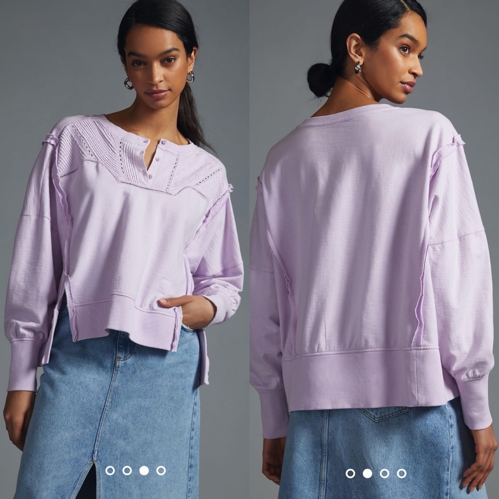 Anthropologie Pilcro Pintuck Sweatshirt Lavender Purple Long Sleeve Size Medium